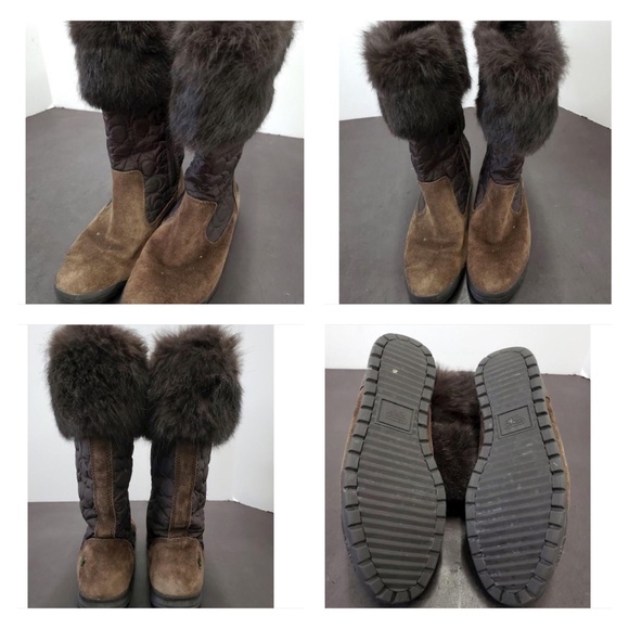Coach Brown Talen Suede/Nylon/Rabbit Fur Winter Boots, Size 6 - Picture 9 of 13